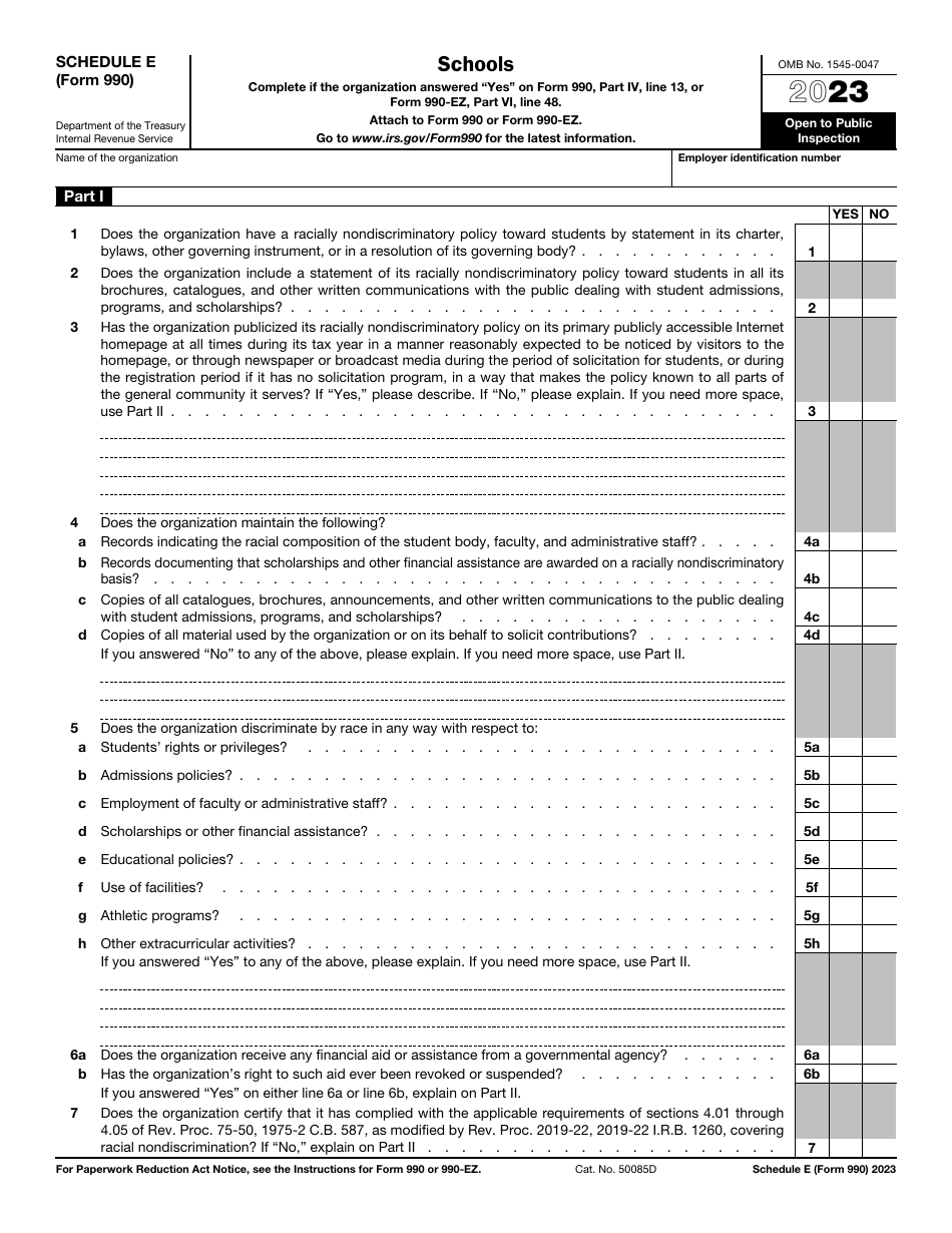 IRS Form 990 Schedule E Download Fillable PDF or Fill Online Schools ...