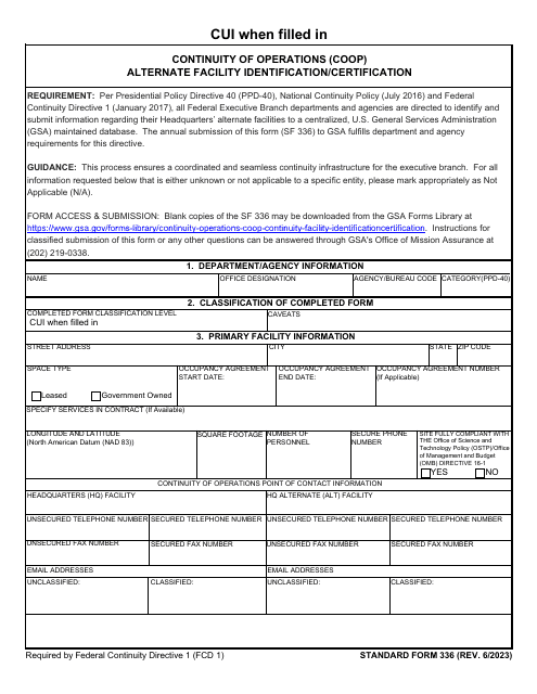 Form SF-336 Continuity of Operations (Coop) Alternate Facility Identification/Certification