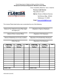 Document preview: Form HSMV84003 Receipt and Certificate of Disposal for Obsolete License Plates - Florida