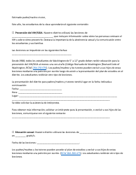 Document preview: Combined HIV/She Parent Notification Letter - Washington (Spanish)