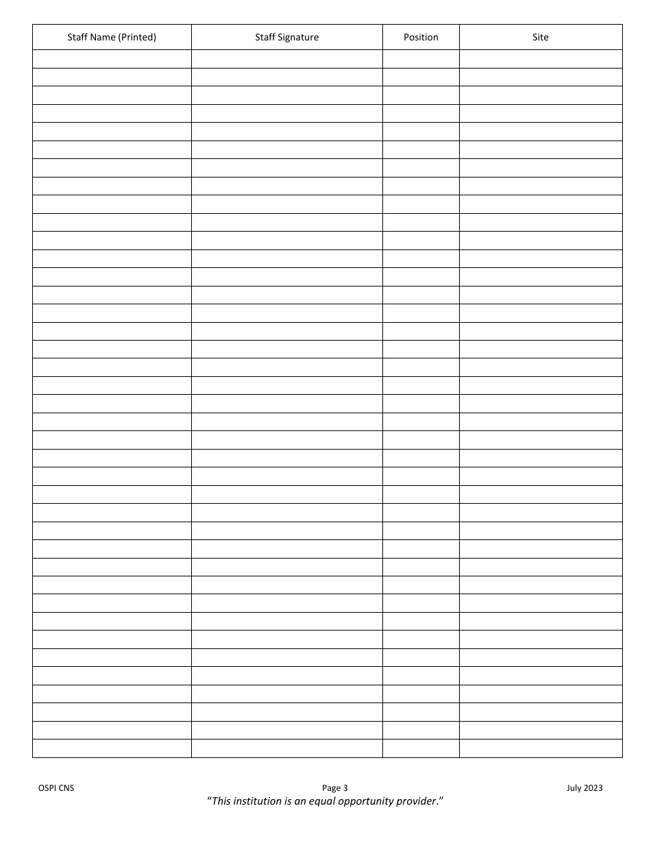 Agenda and Sign-In Sheet for Annual CACFP Training / Civil Rights Training - Child and Adult Care Food Program - Washington, Page 3