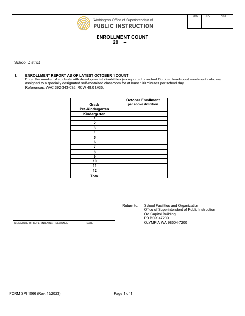 Form SPI1066  Printable Pdf