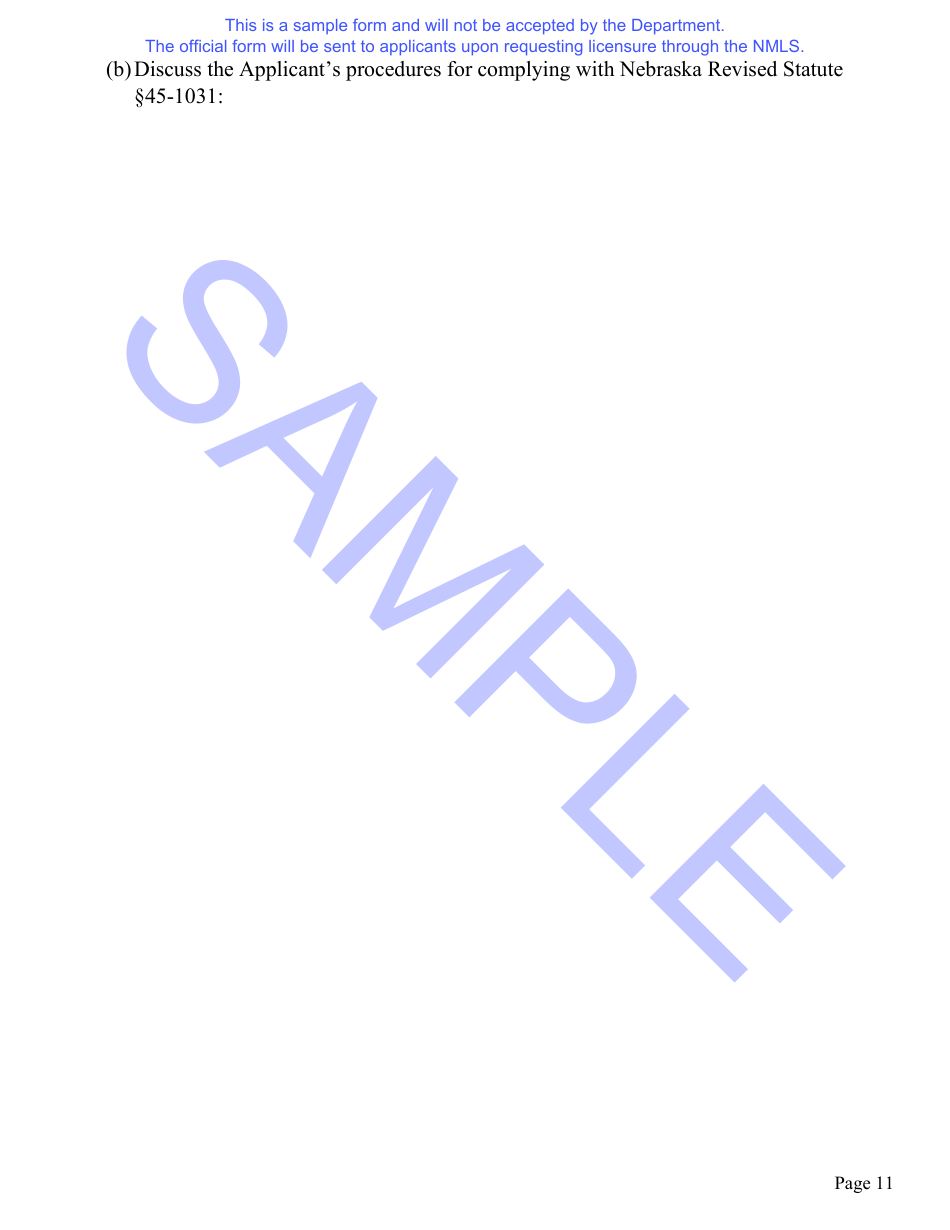 Nebraska Installment Loan License Application Questionnaire and Hearing Waiver Request Form - Sample - Nebraska, Page 12