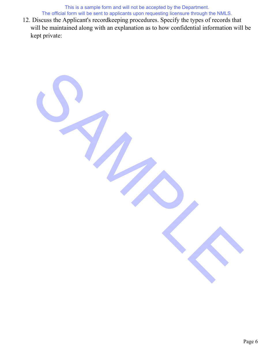 Nebraska Installment Loan License Application Questionnaire and Hearing Waiver Request Form - Sample - Nebraska, Page 7