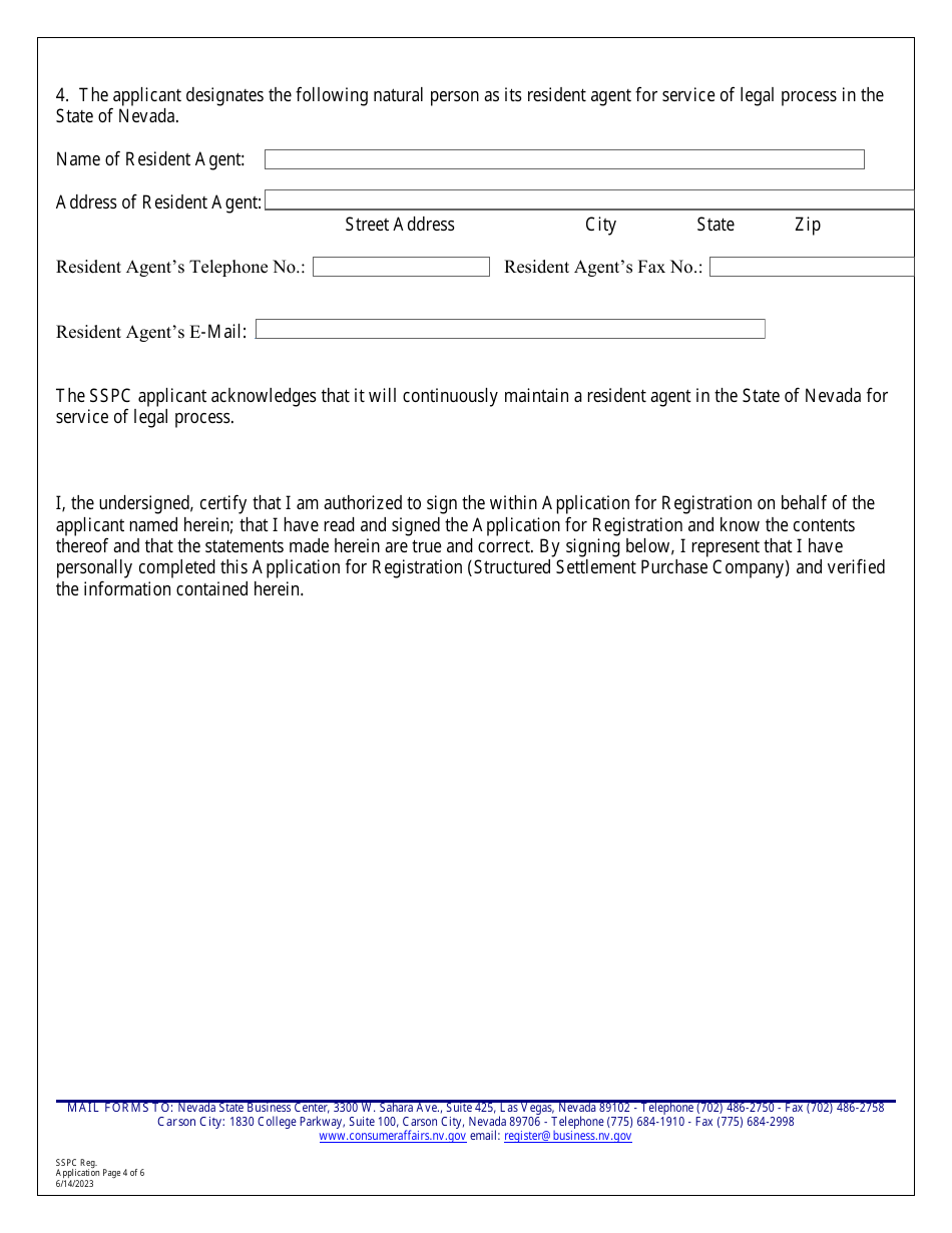 Application for Registration (Structured Settlement Purchase Company) - Nevada, Page 4