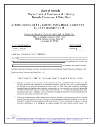 Structured Settlement Purchase Company Surety Bond Form - Nevada