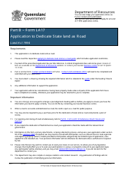 Form LA17 Part B Application to Dedicate State Land as Road - Queensland, Australia