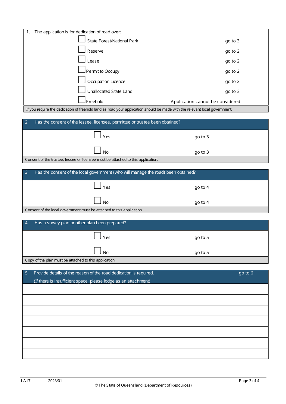 Form LA17 Part B Application to Dedicate State Land as Road - Queensland, Australia, Page 3