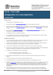 Document preview: Form LA06 Part B Amalgamation of a Lease Application - Queensland, Australia