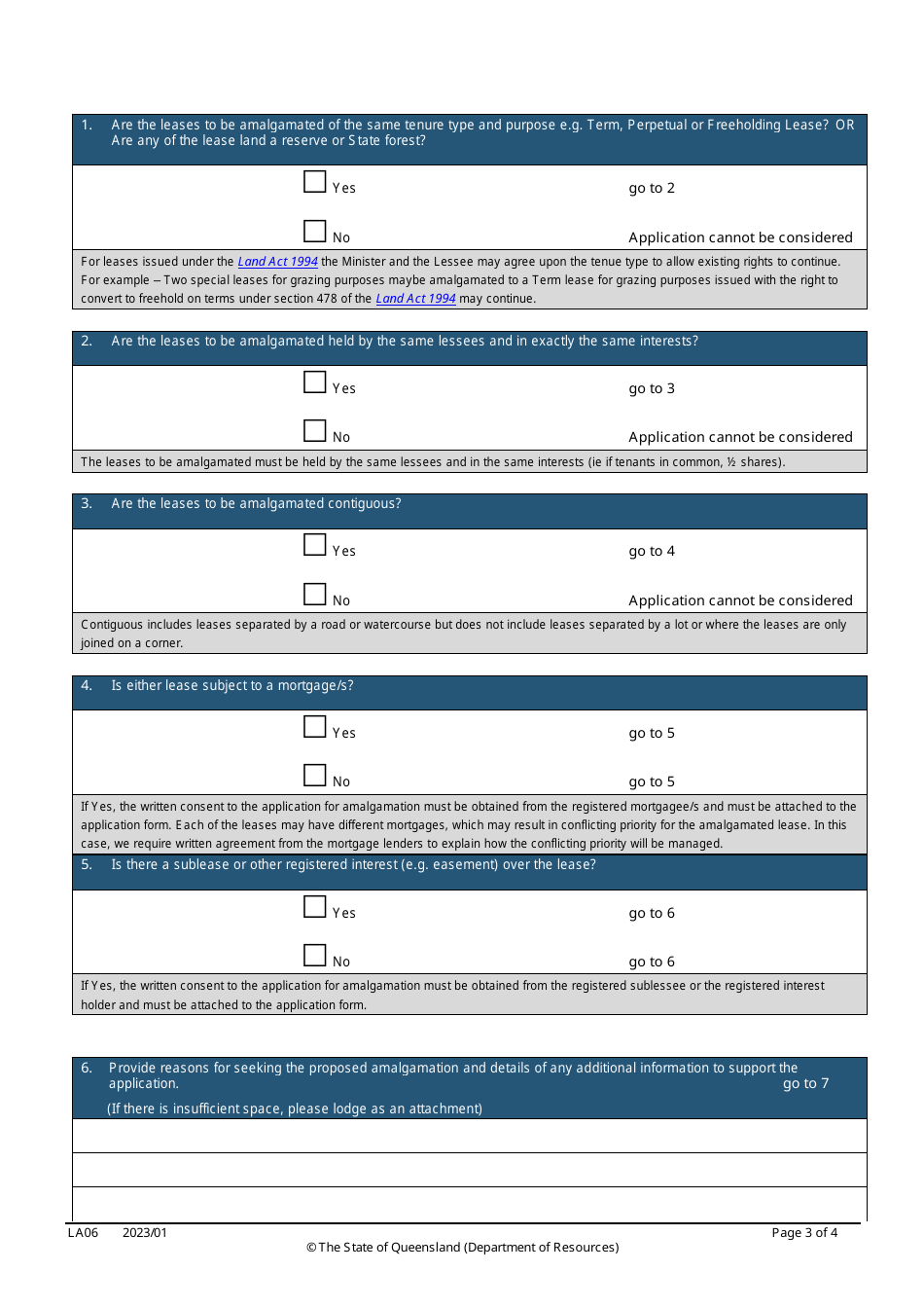 Form LA06 Part B Amalgamation of a Lease Application - Queensland, Australia, Page 3