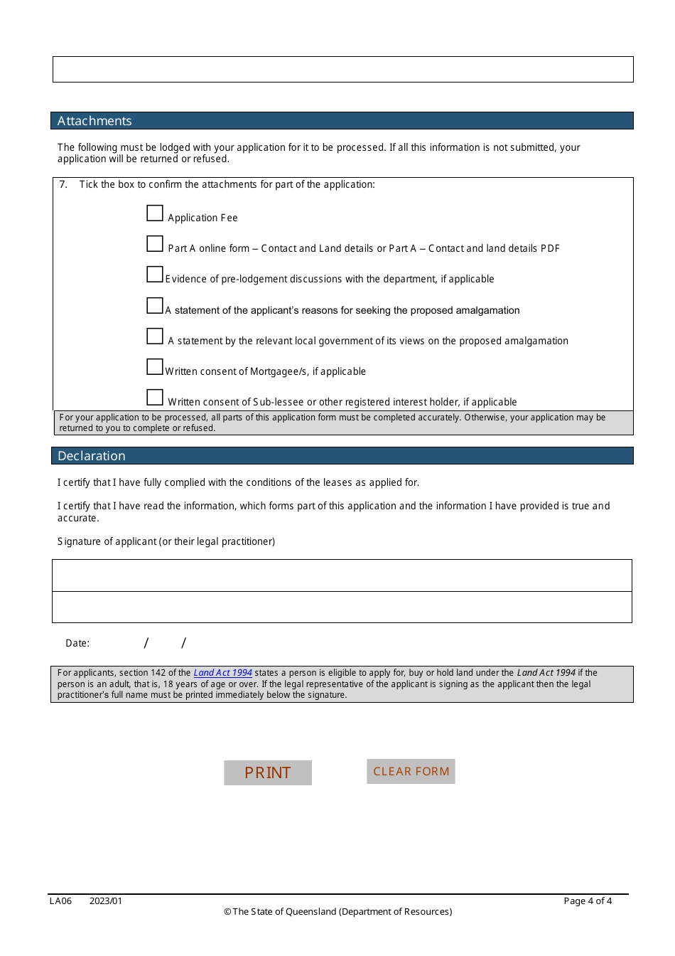 Form LA06 Part B Amalgamation of a Lease Application - Queensland, Australia, Page 4