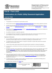 Document preview: Form LA23 Part B Continuation of a Public Utility Easement Application - Queensland, Australia