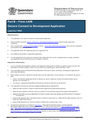 Document preview: Form LA08 Part B Owners Consent to Development Application - Queensland, Australia
