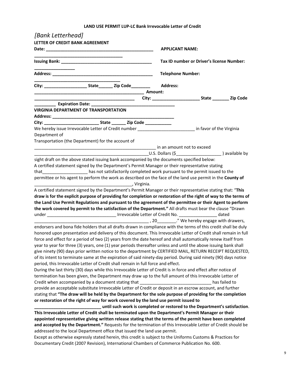 Form LUP-DWTLE Land Use Permit - District-Wide Permit - Temporary Logging Entrances - Virginia, Page 10
