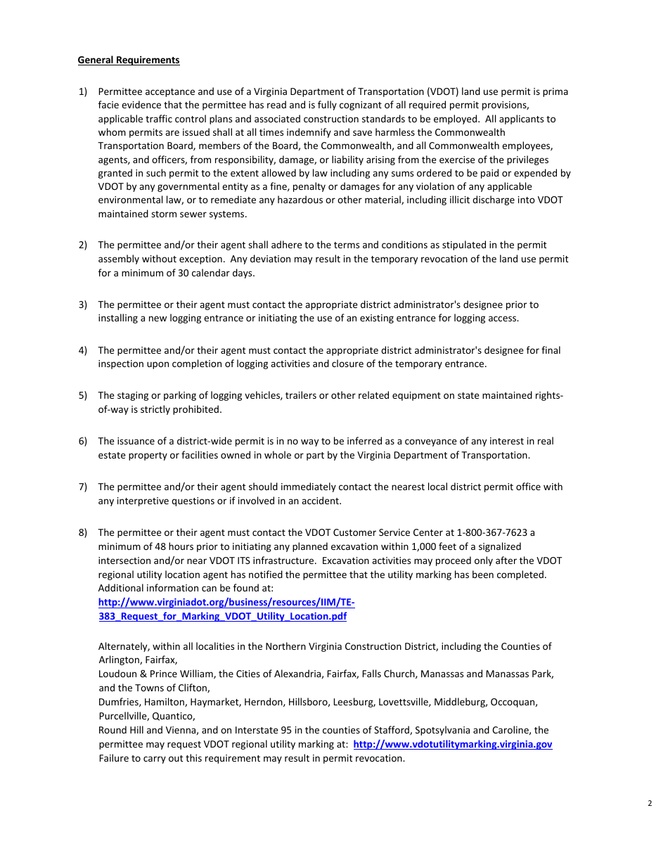 Form LUP-DWTLE Land Use Permit - District-Wide Permit - Temporary Logging Entrances - Virginia, Page 3