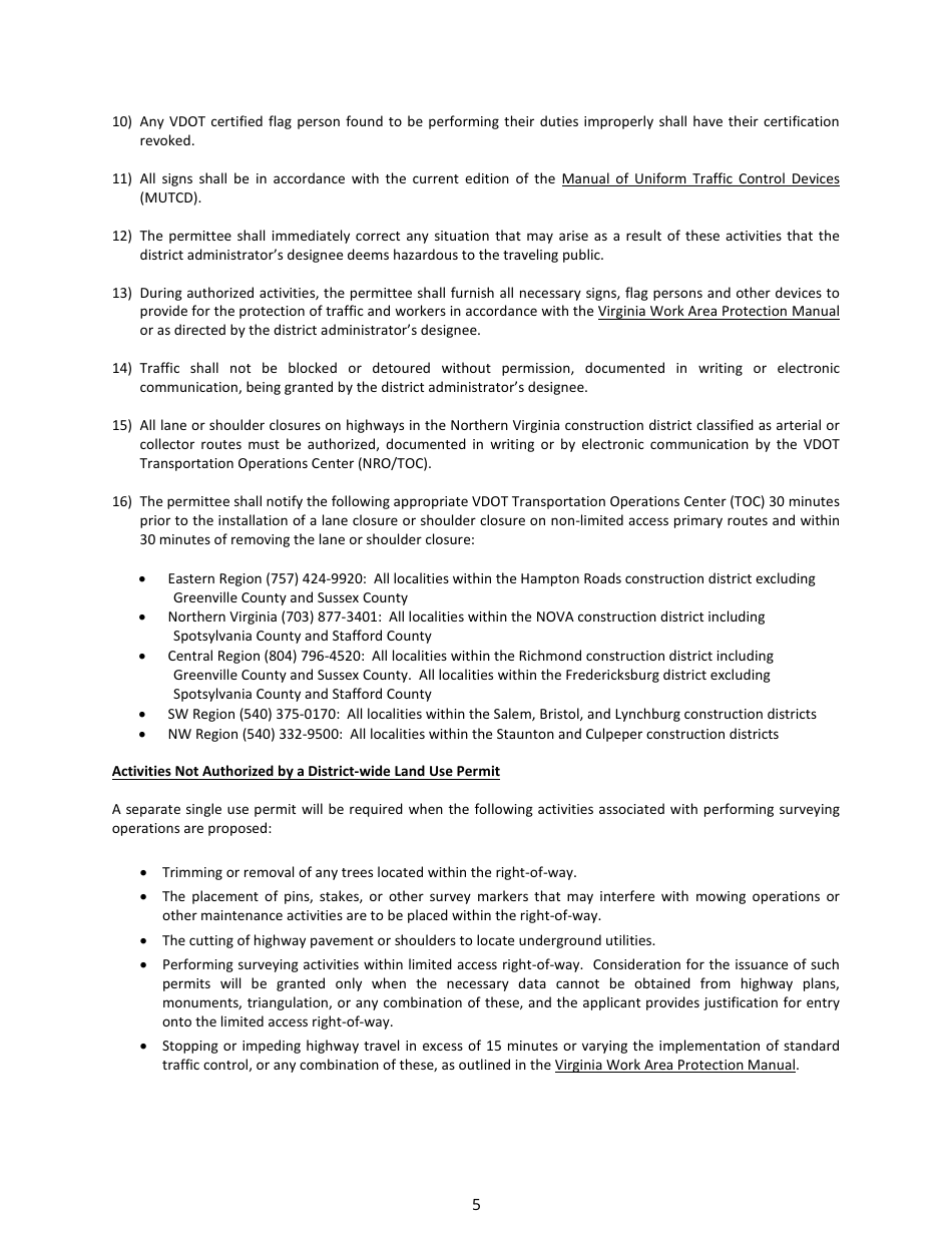 Form LUP-DWSV Land Use Permit - District-Wide Permit - Surveying Operations - Virginia, Page 5