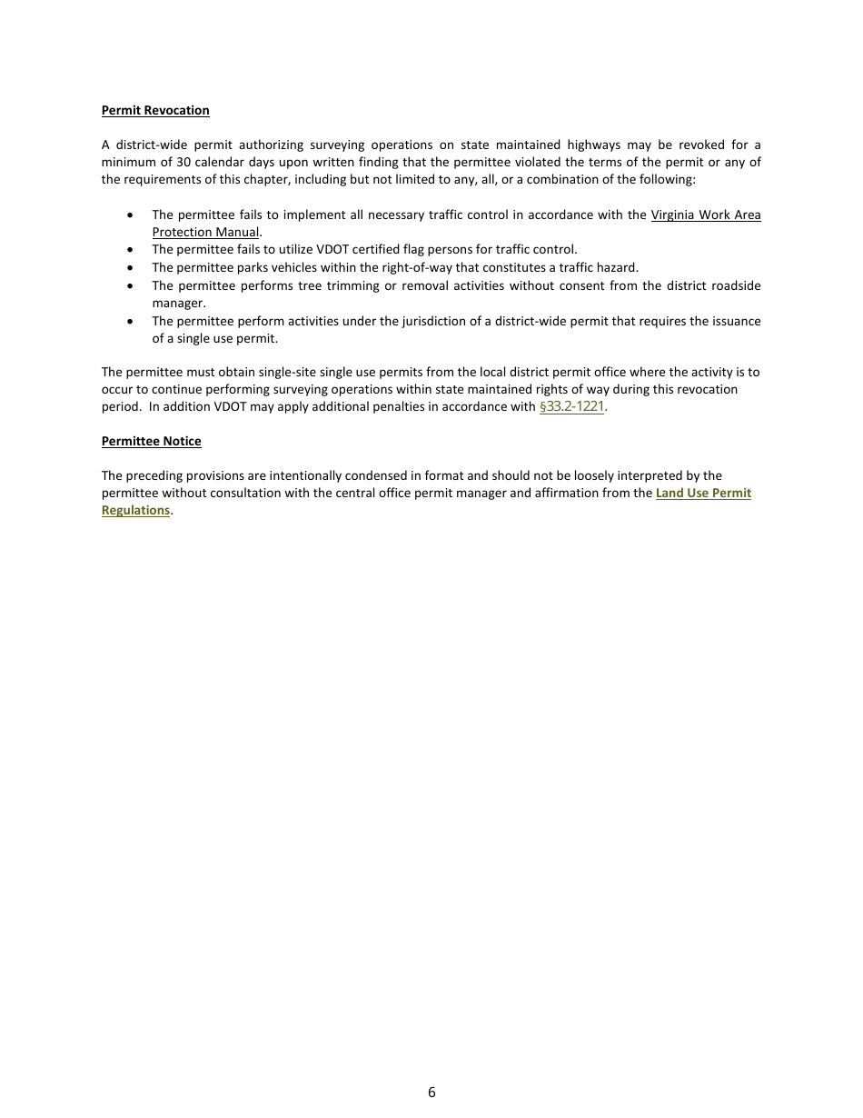 Form LUP-DWSV Land Use Permit - District-Wide Permit - Surveying Operations - Virginia, Page 6