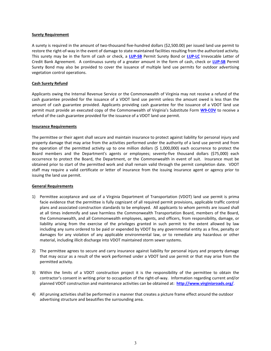 Form LUP-OAVC Land Use Permit - Outdoor Advertising Vegetation Control - Virginia, Page 3