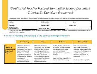 Document preview: Certificated Teacher Focused Summative Scoring Document Criterion 5: Danielson Framework - Washington