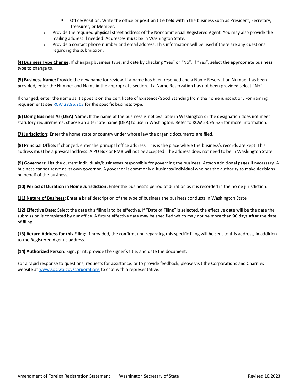 Amendment of Foreign Registration Statement - Washington, Page 2