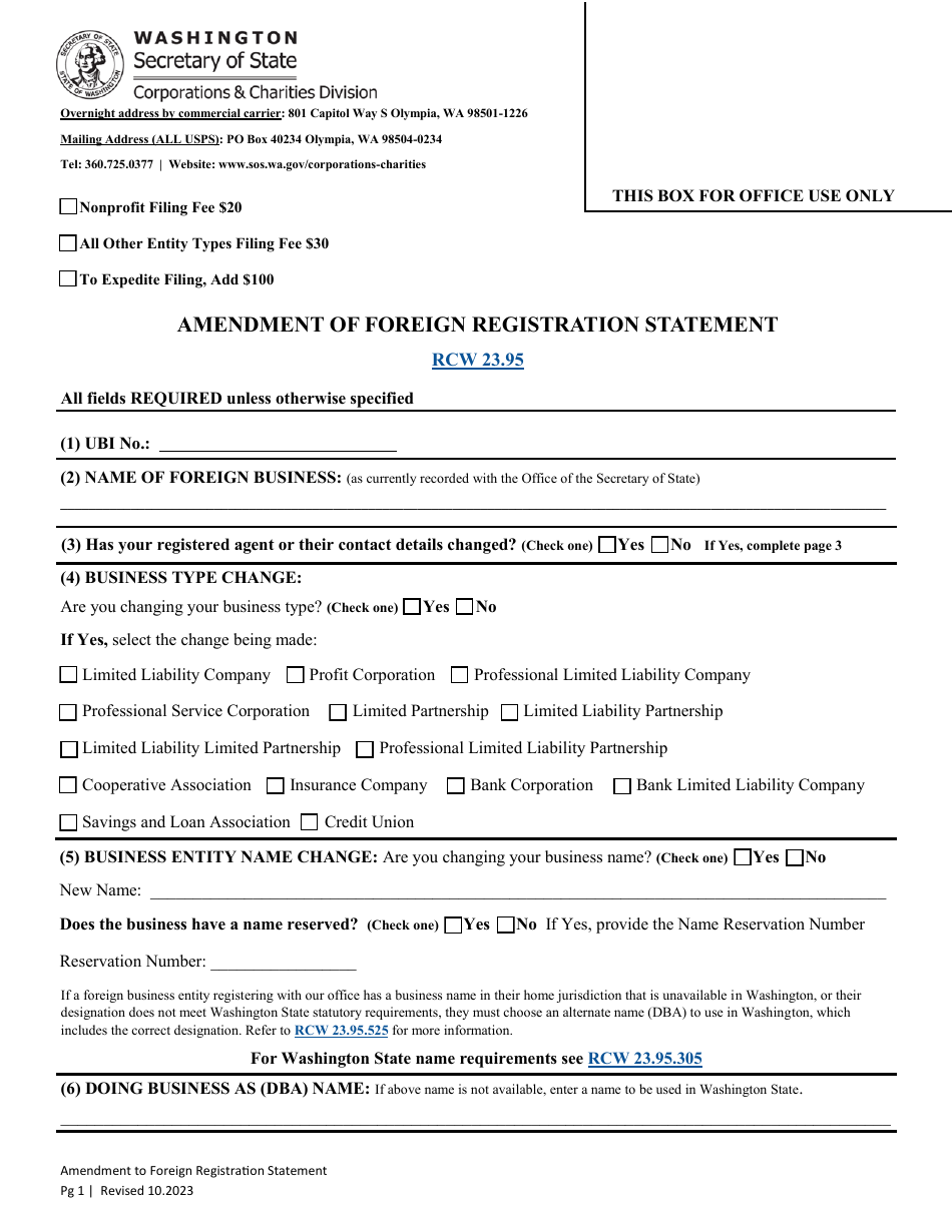 Amendment of Foreign Registration Statement - Washington, Page 3
