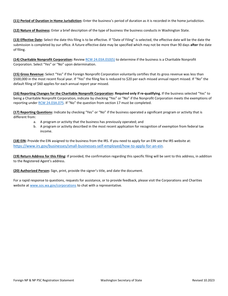 Foreign Registration Statement - Nonprofit and Nonprofit Professional Service Corporation - Washington, Page 3