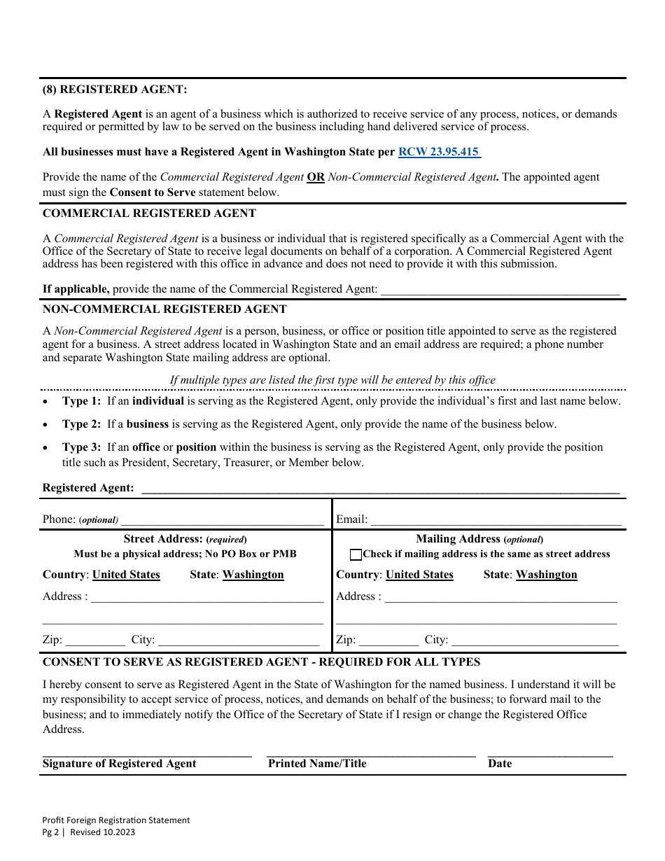 Foreign Registration Statement - Profit Business Entities - Washington, Page 5