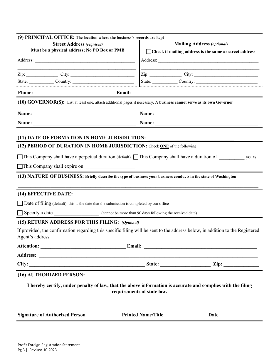 Foreign Registration Statement - Profit Business Entities - Washington, Page 6