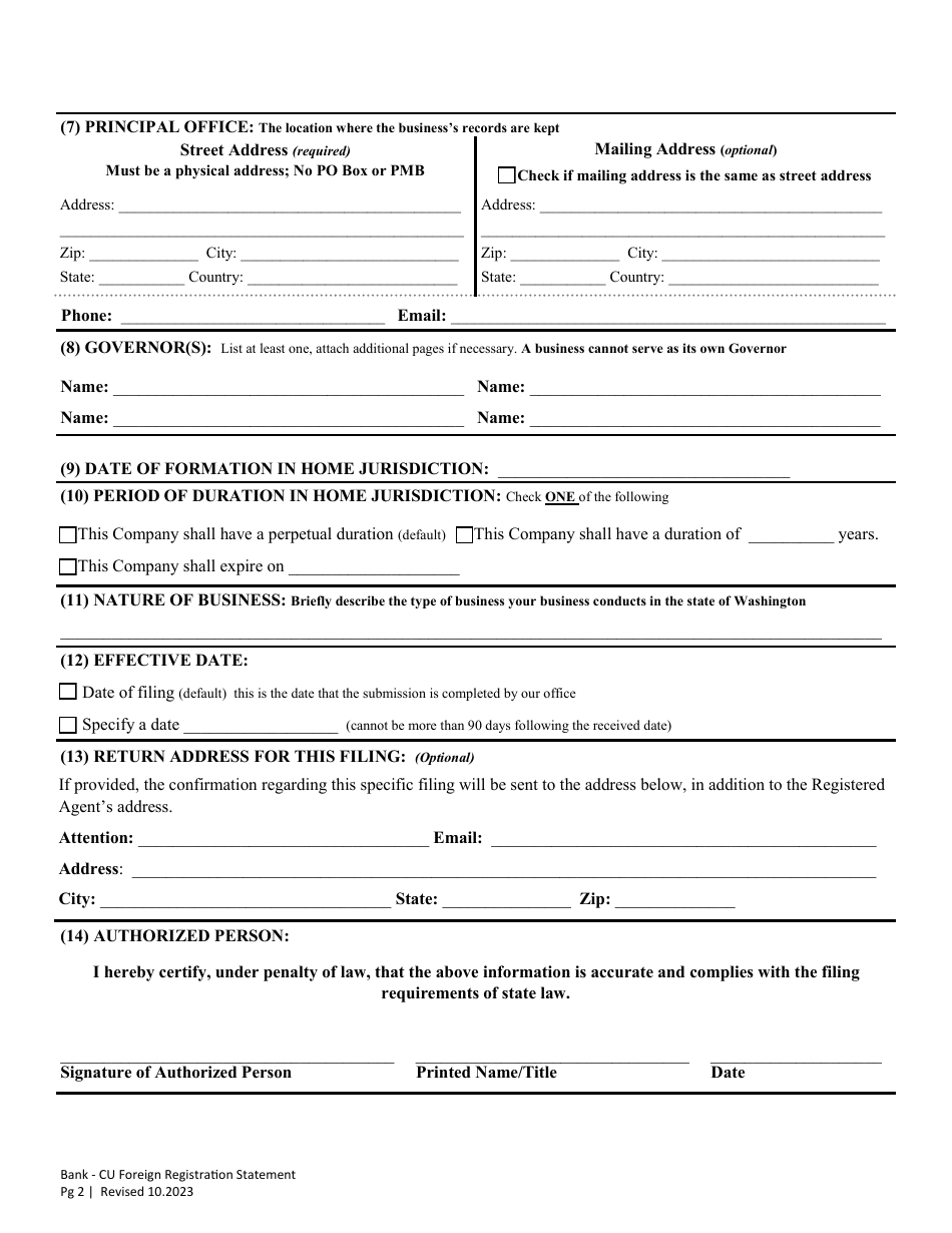 Foreign Registration Statement - Bank Corporation and Bank Limited Liability Company / Savings Bank / Savings and Loan Association / Credit Union - Washington, Page 4