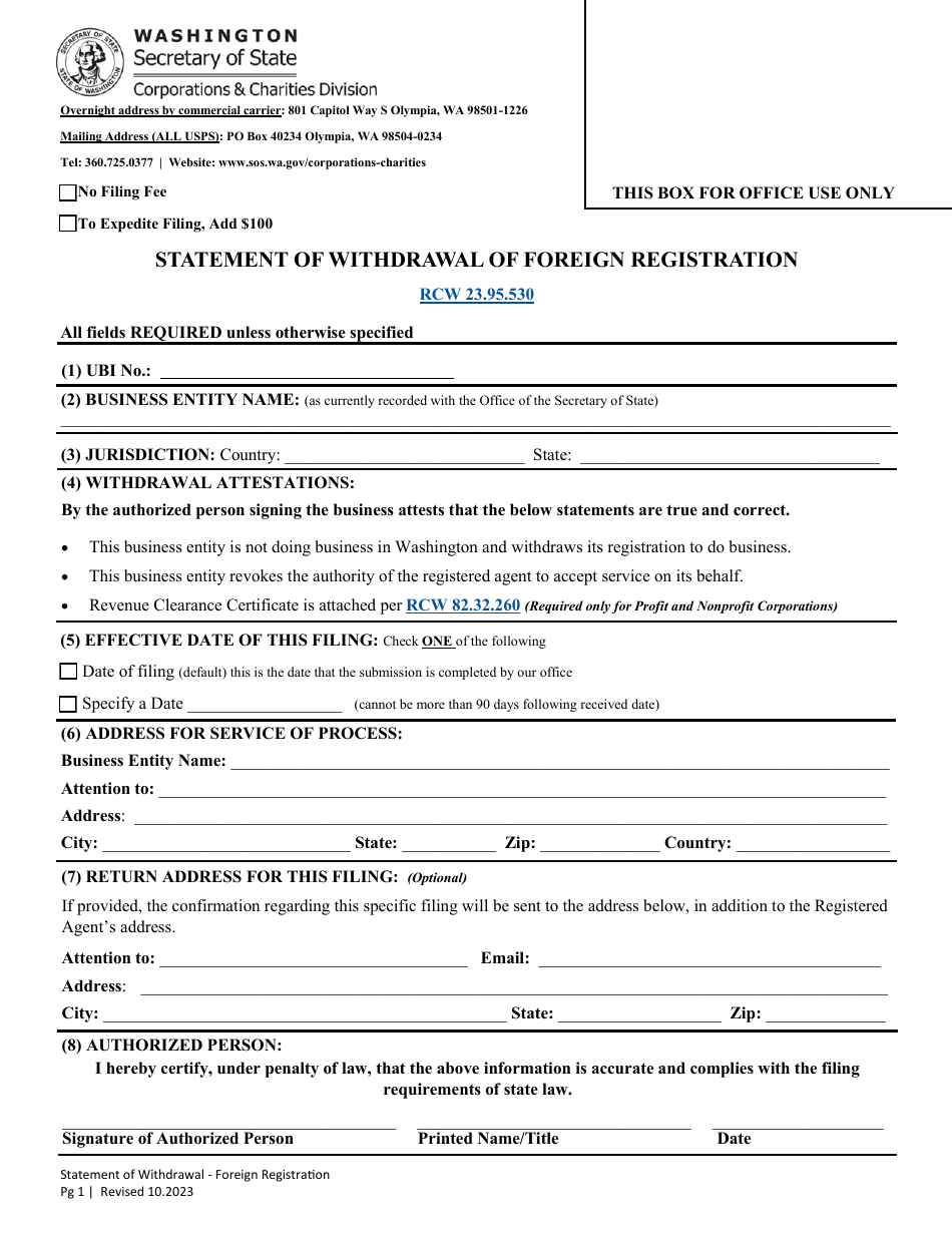 Statement of Withdrawal of Foreign Registration - Washington, Page 2