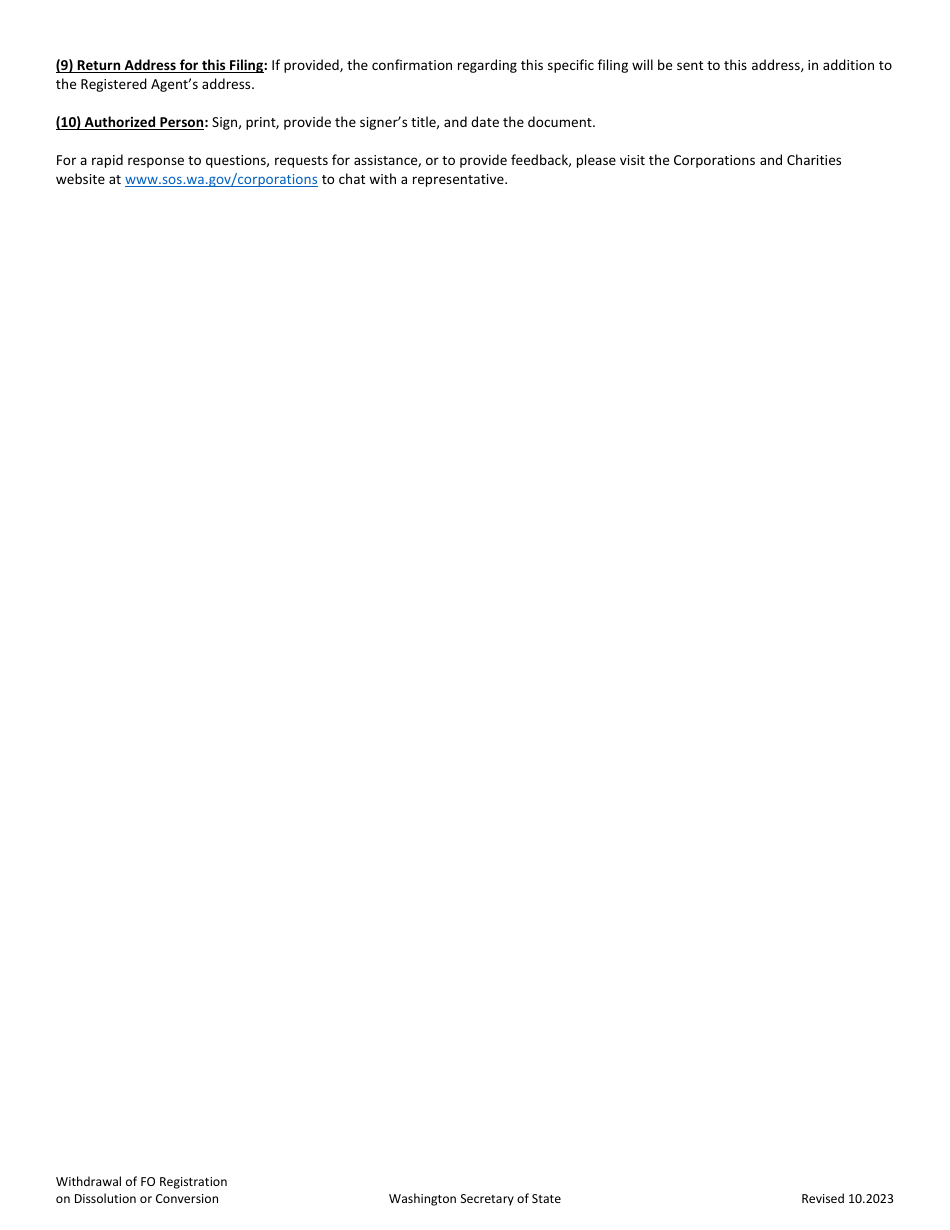 Statement of Withdrawal of Foreign Registration on Dissolution or Conversion - Washington, Page 2
