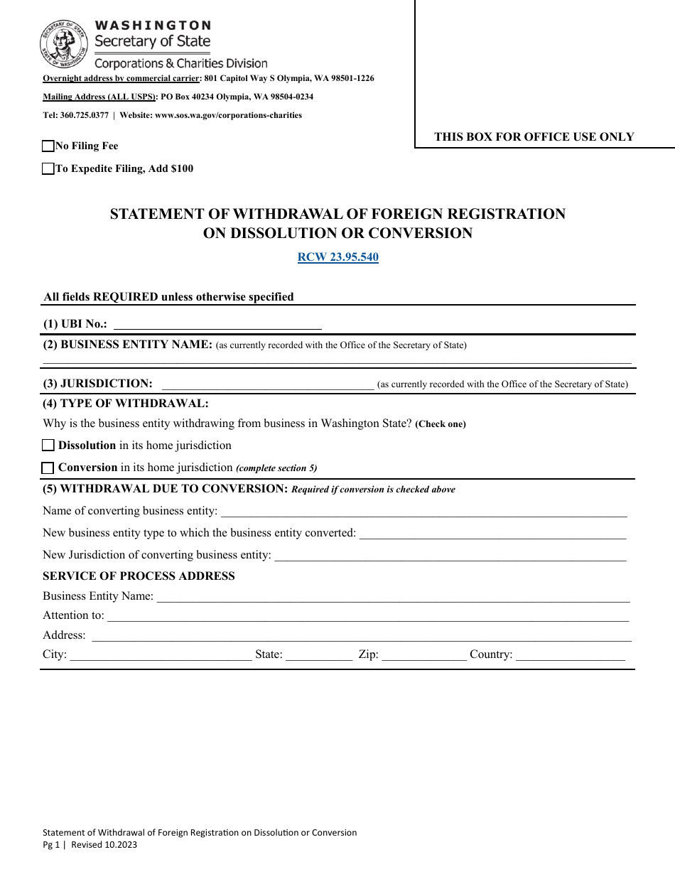 Statement of Withdrawal of Foreign Registration on Dissolution or Conversion - Washington, Page 3