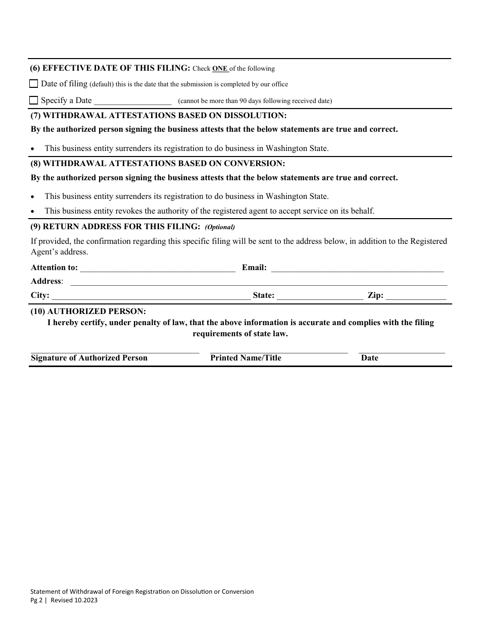 Statement of Withdrawal of Foreign Registration on Dissolution or Conversion - Washington, Page 4