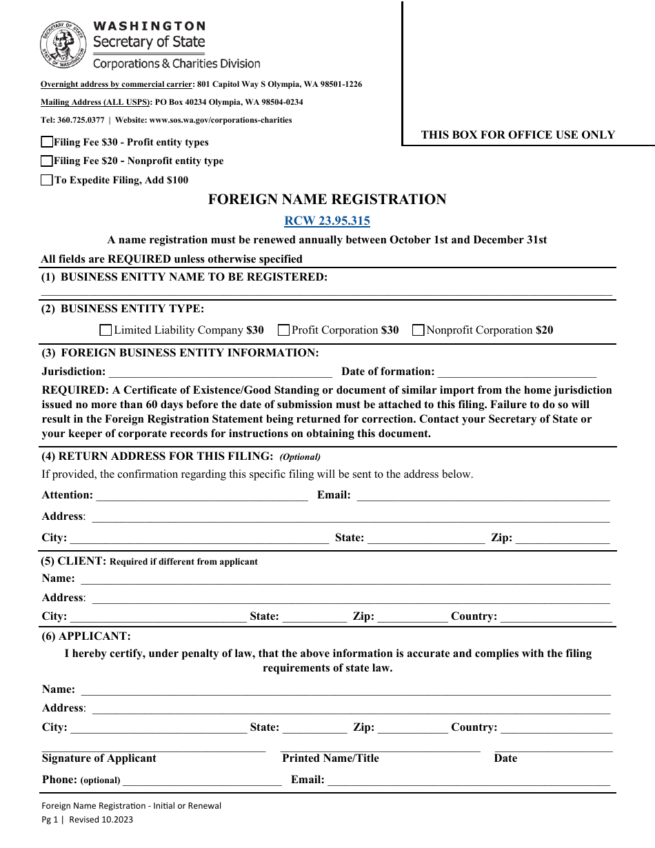 Foreign Name Registration - Washington, Page 2