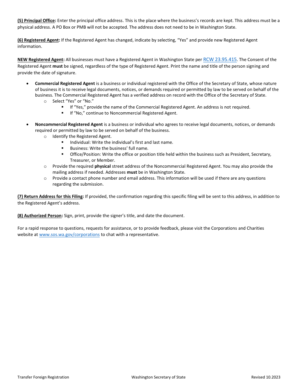 Application for Transfer of Foreign Registration - Washington, Page 2
