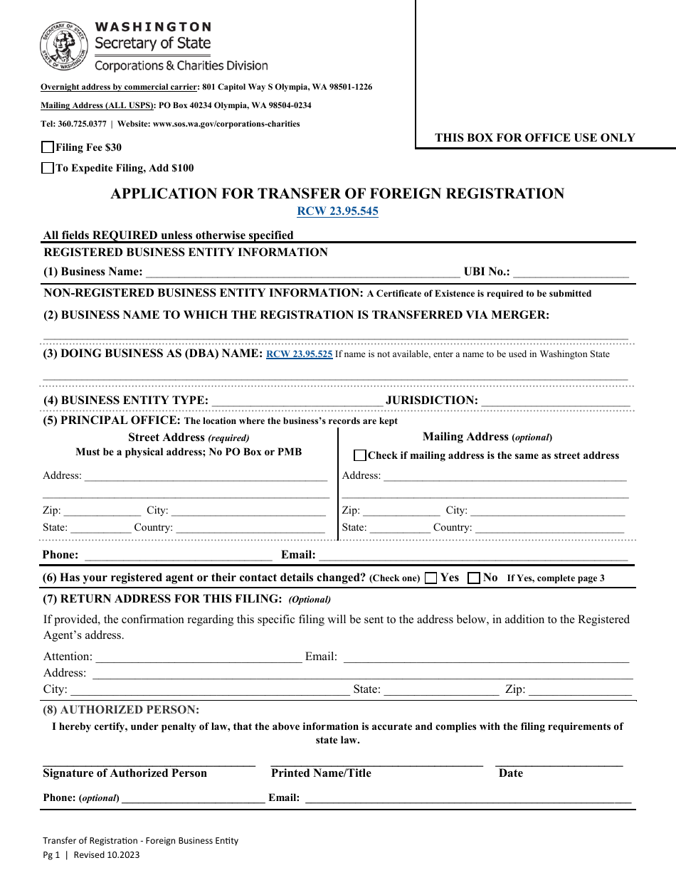 Application for Transfer of Foreign Registration - Washington, Page 3