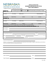 Document preview: Application for Bonded Certificate of Title for a Motorboat - Nebraska