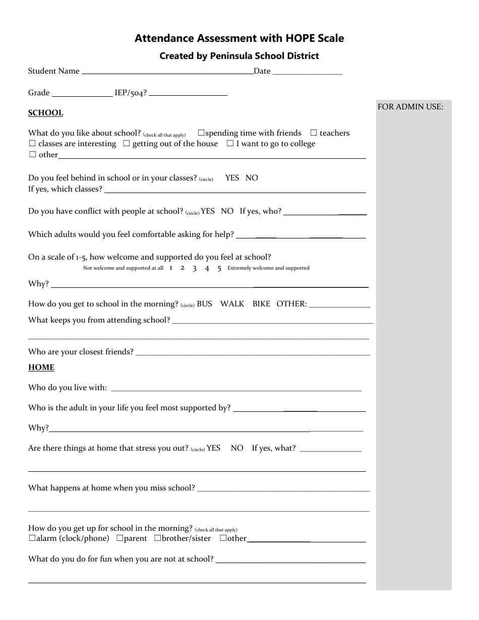 Washington Attendance Assessment With Hope Scale - Fill Out, Sign ...