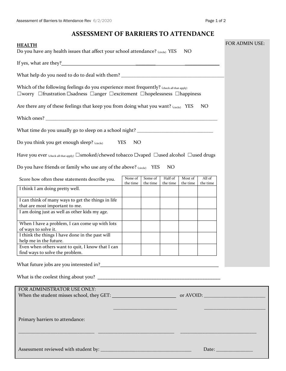 Attendance Assessment With Hope Scale - Washington, Page 2