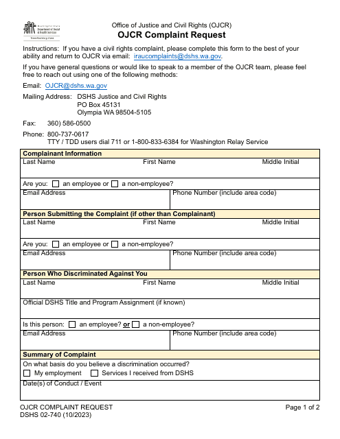 DSHS Form 02-740  Printable Pdf