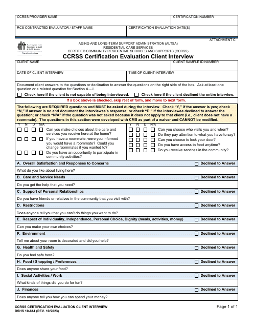 DSHS Form 10-614 Attachment Ccrss Certification Evaluation Client Interview - Washington