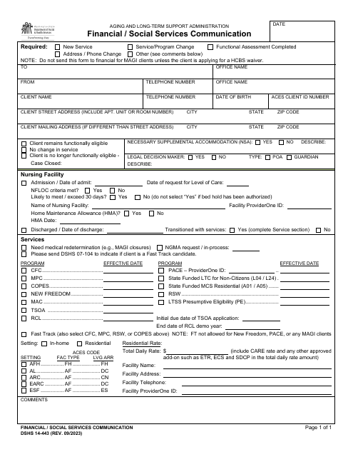 DSHS Form 14-443 Financial/Social Services Communication - Washington