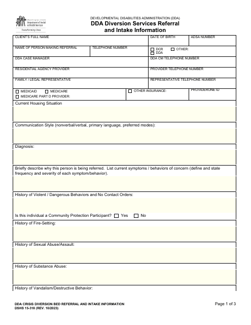 DSHS Form 15-318  Printable Pdf