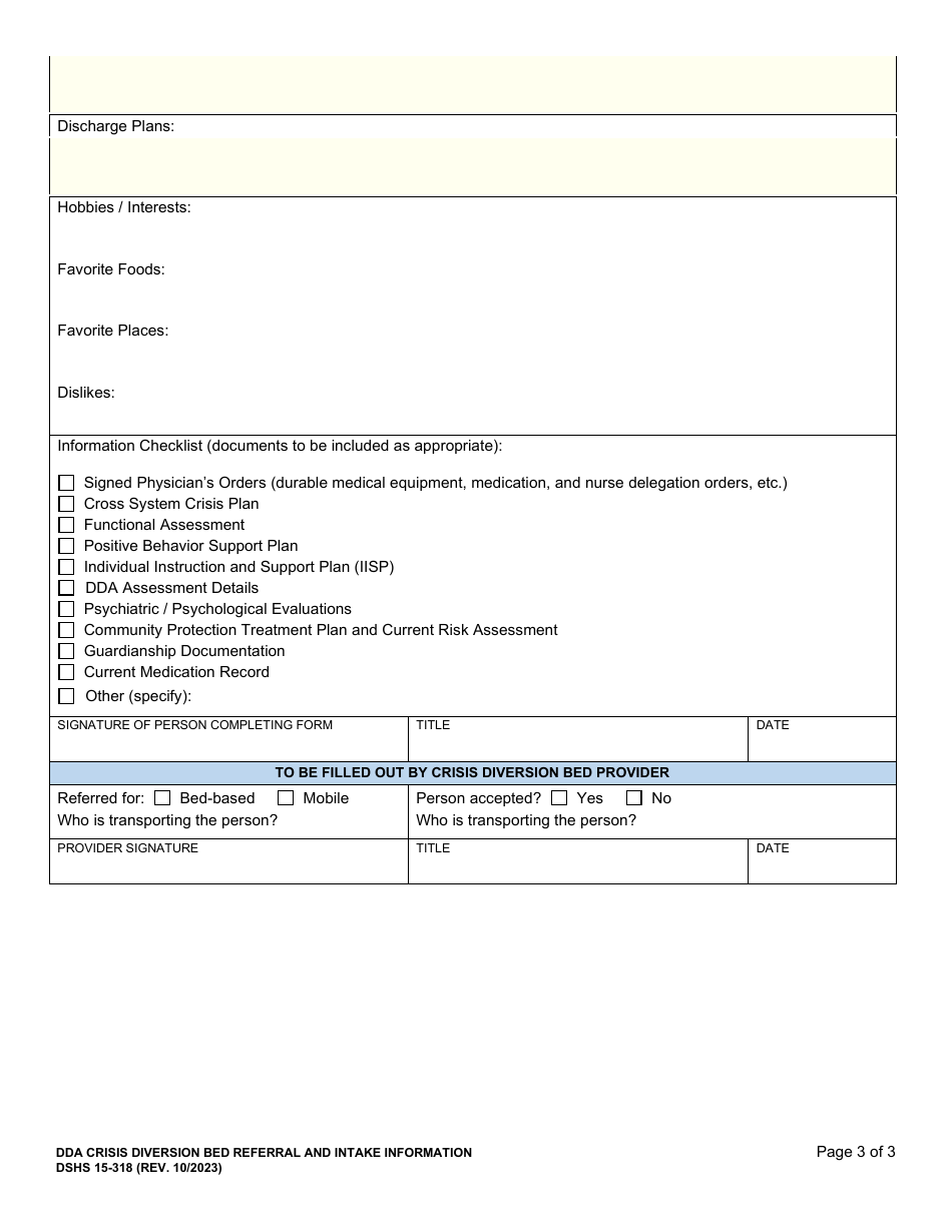 DSHS Form 15-318 Dda Diversion Services Referral and Intake Information - Washington, Page 3