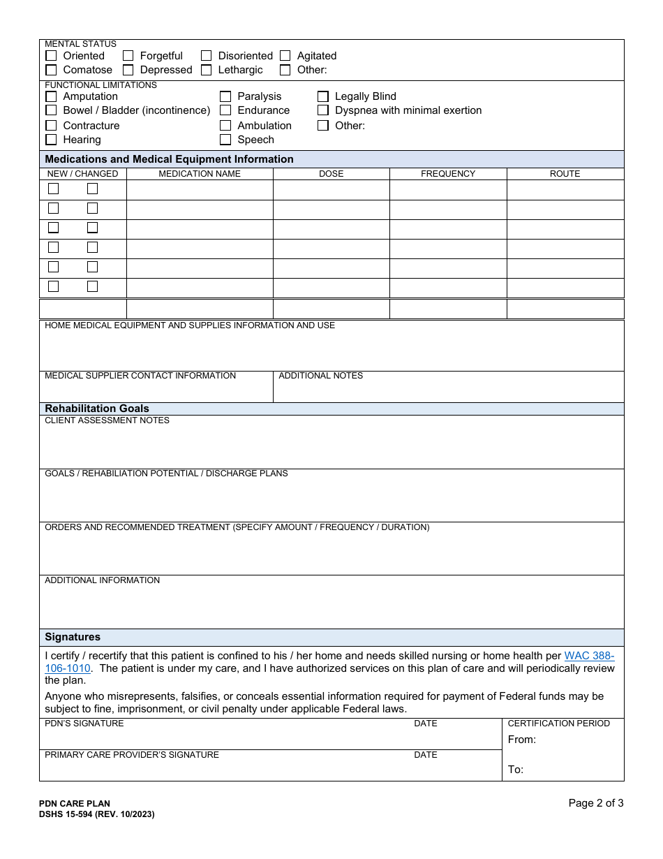 DSHS Form 15-594 Download Printable PDF or Fill Online Private Duty ...