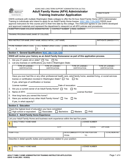 DSHS Form 15-548  Printable Pdf