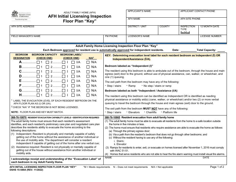 DSHS Form 15-589A  Printable Pdf