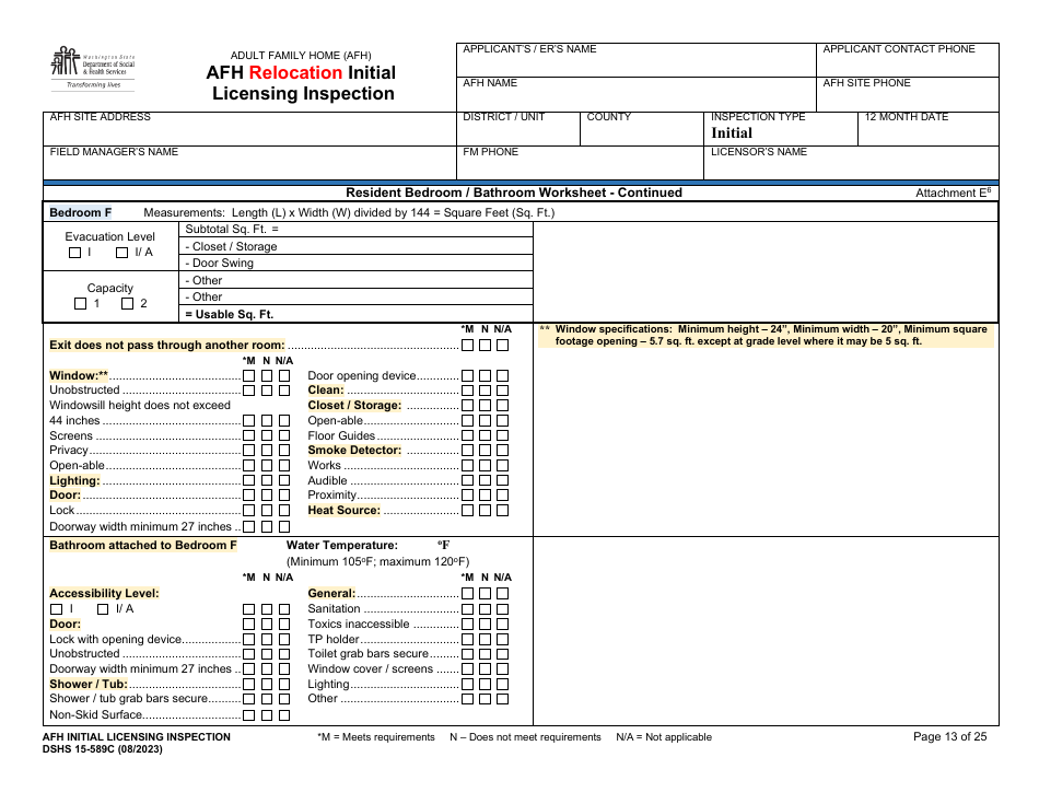 DSHS Form 15-589C Afh Relocation Initial Licensing Inspection - Washington, Page 13