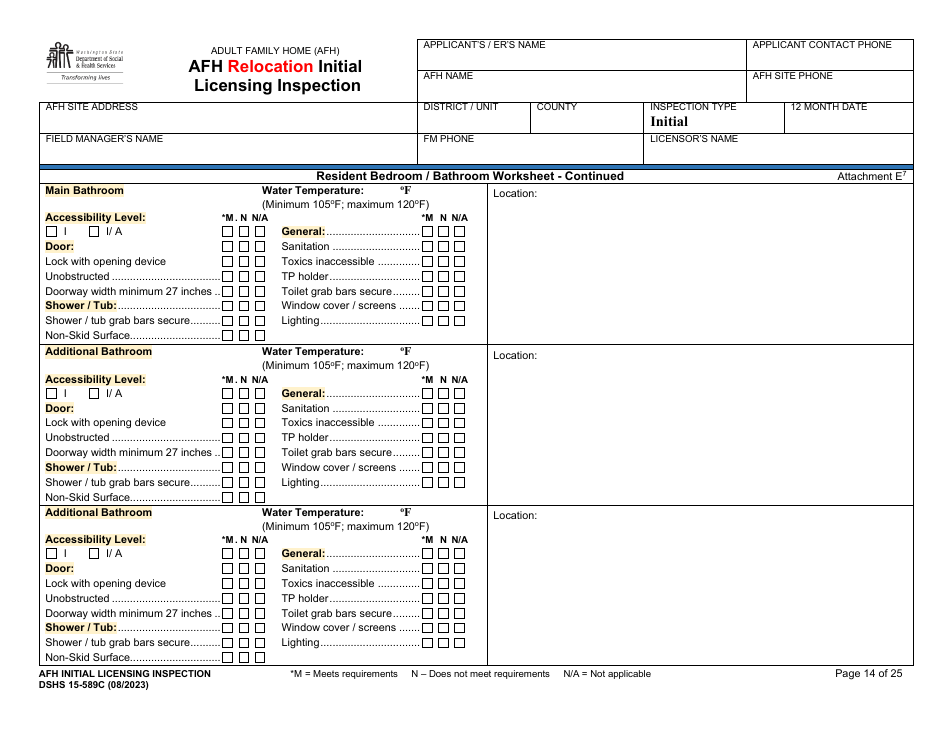 DSHS Form 15-589C Afh Relocation Initial Licensing Inspection - Washington, Page 14