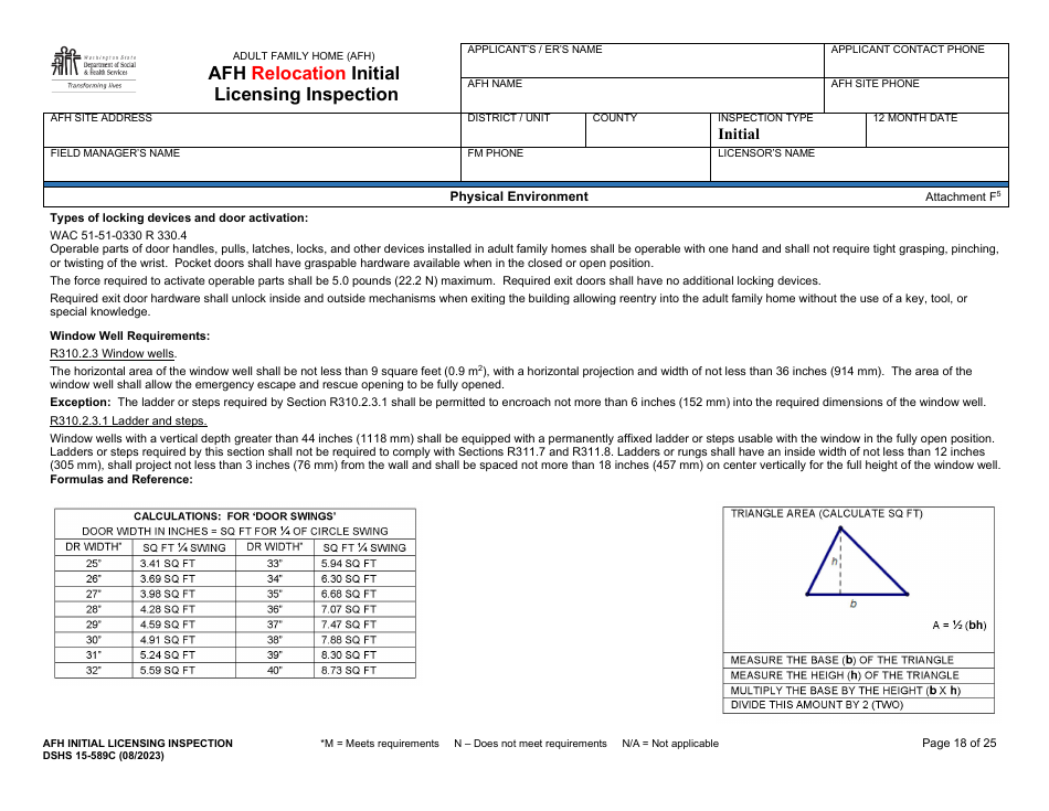 DSHS Form 15-589C Afh Relocation Initial Licensing Inspection - Washington, Page 18